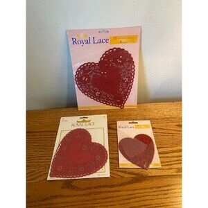 VTG Royal Lace Heart Shaped Valentine Paper Doilies Red NEW 6 4 8 inch Valentine